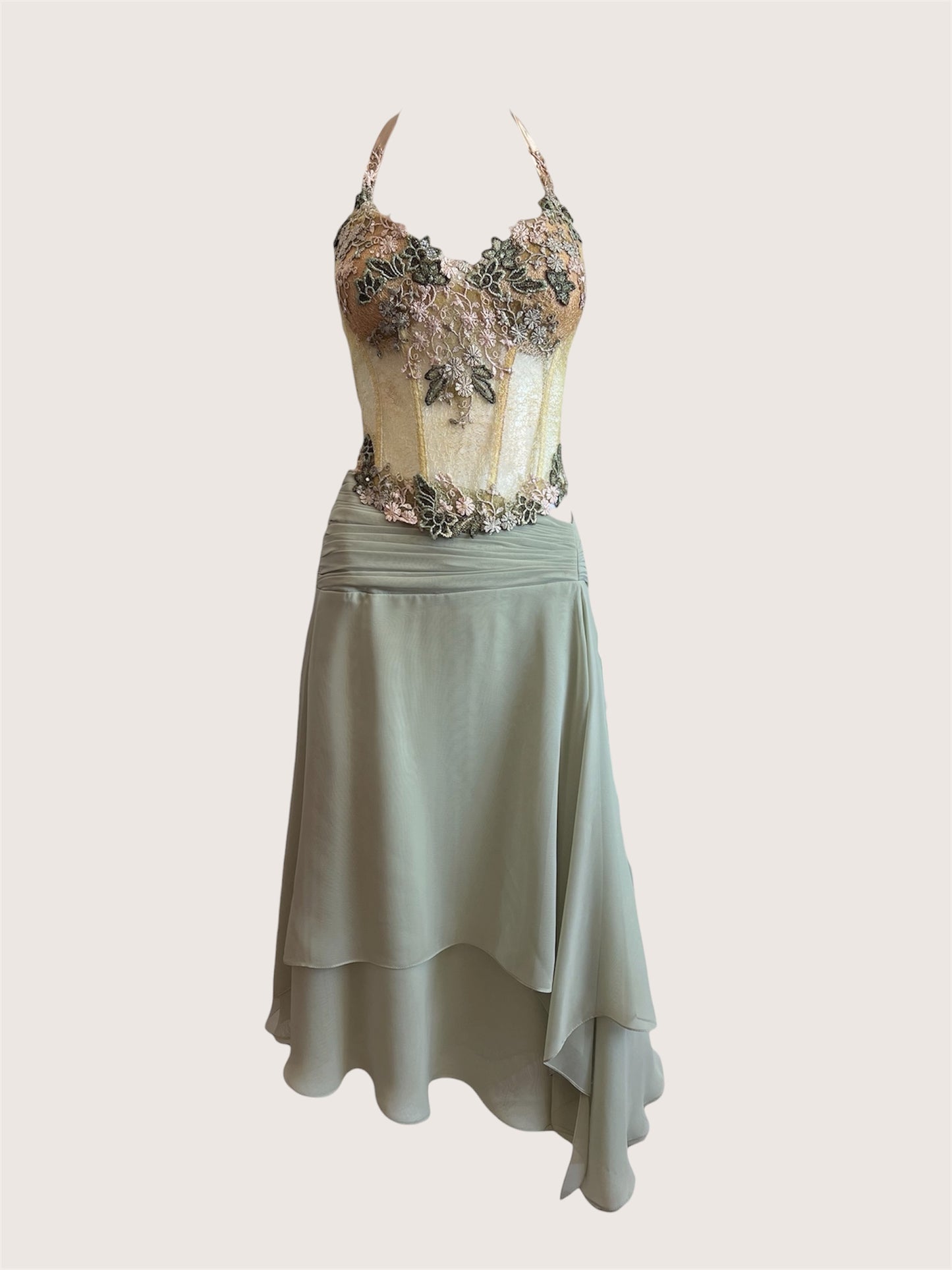 Luxurious Designer Sage Green Skirt