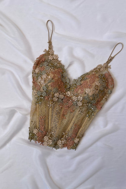 Luxurious Designer Honey Gold Floral Corset