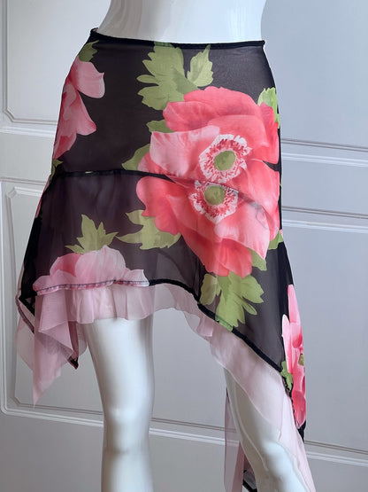 2000's Floral Mesh Top & Mini Skirt Ensemble