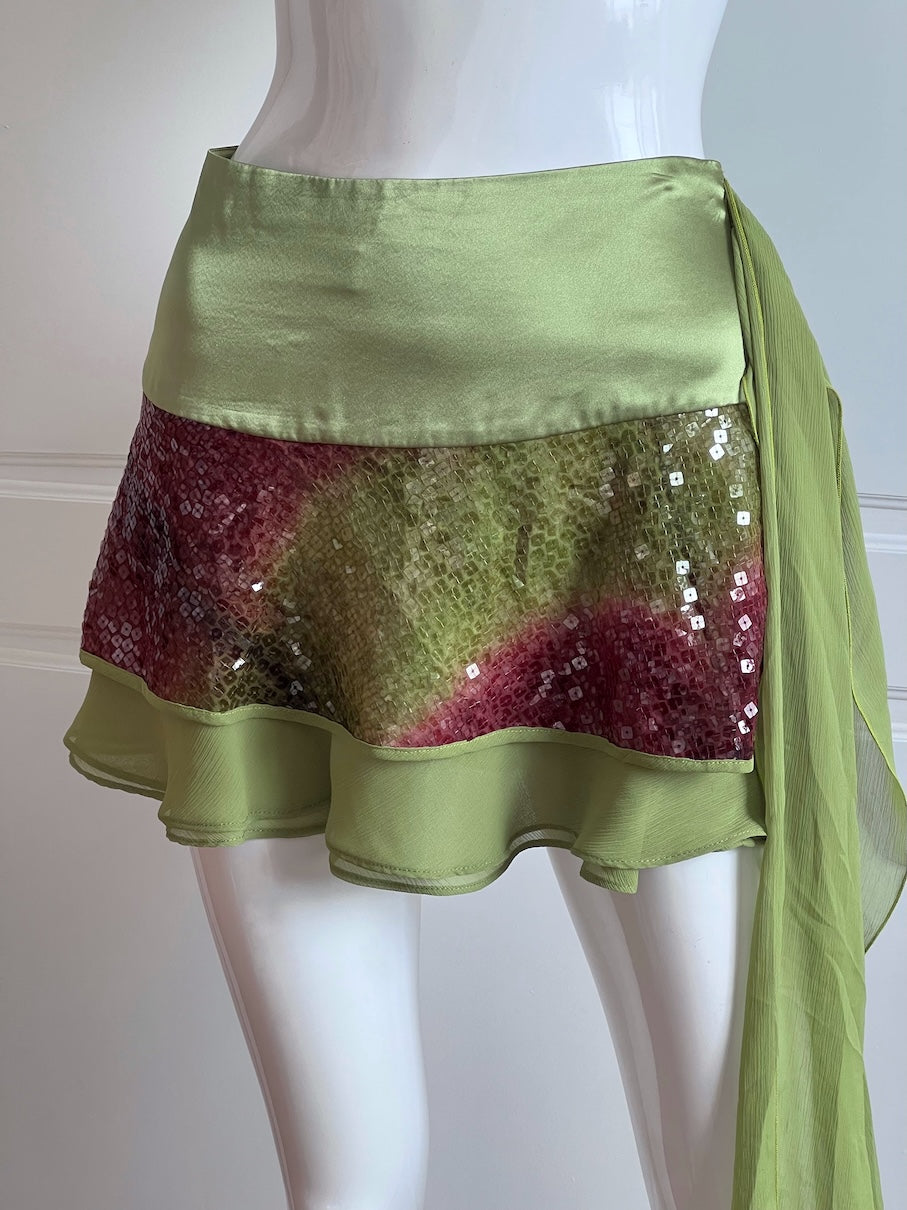 Vintage Green Satin Mini Skirt