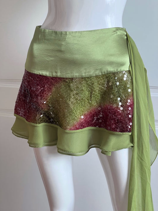 Vintage Green Satin Mini Skirt