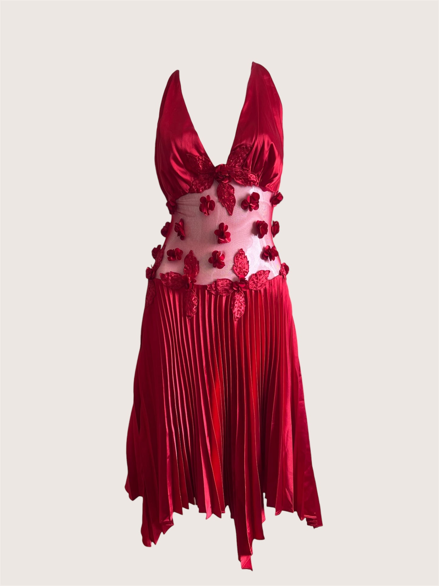 Vintage Strawberry Red Rosette Dress