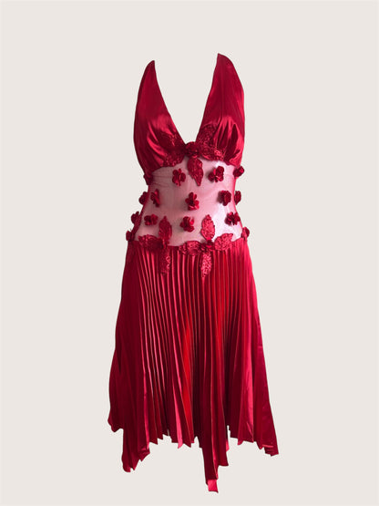 Vintage Strawberry Red Rosette Dress