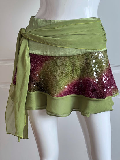 Vintage Green Satin Mini Skirt