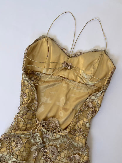 Vintage Gold Floral Lace Gown