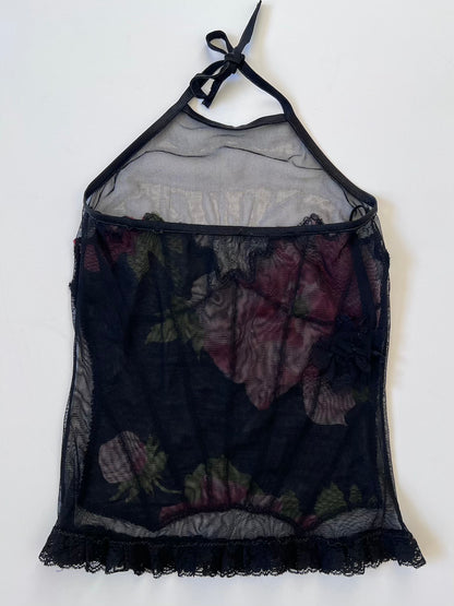 2000's Floral Mesh Top & Mini Skirt Ensemble