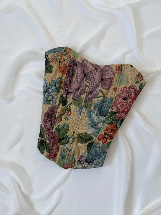Vintage Floral Tapestry Lace-up Corset