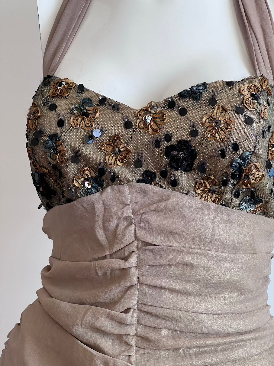 1990's Light Gold Beaded Corset Top