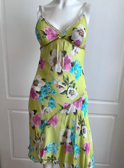 2000's Lime Green Floral Slip Dress