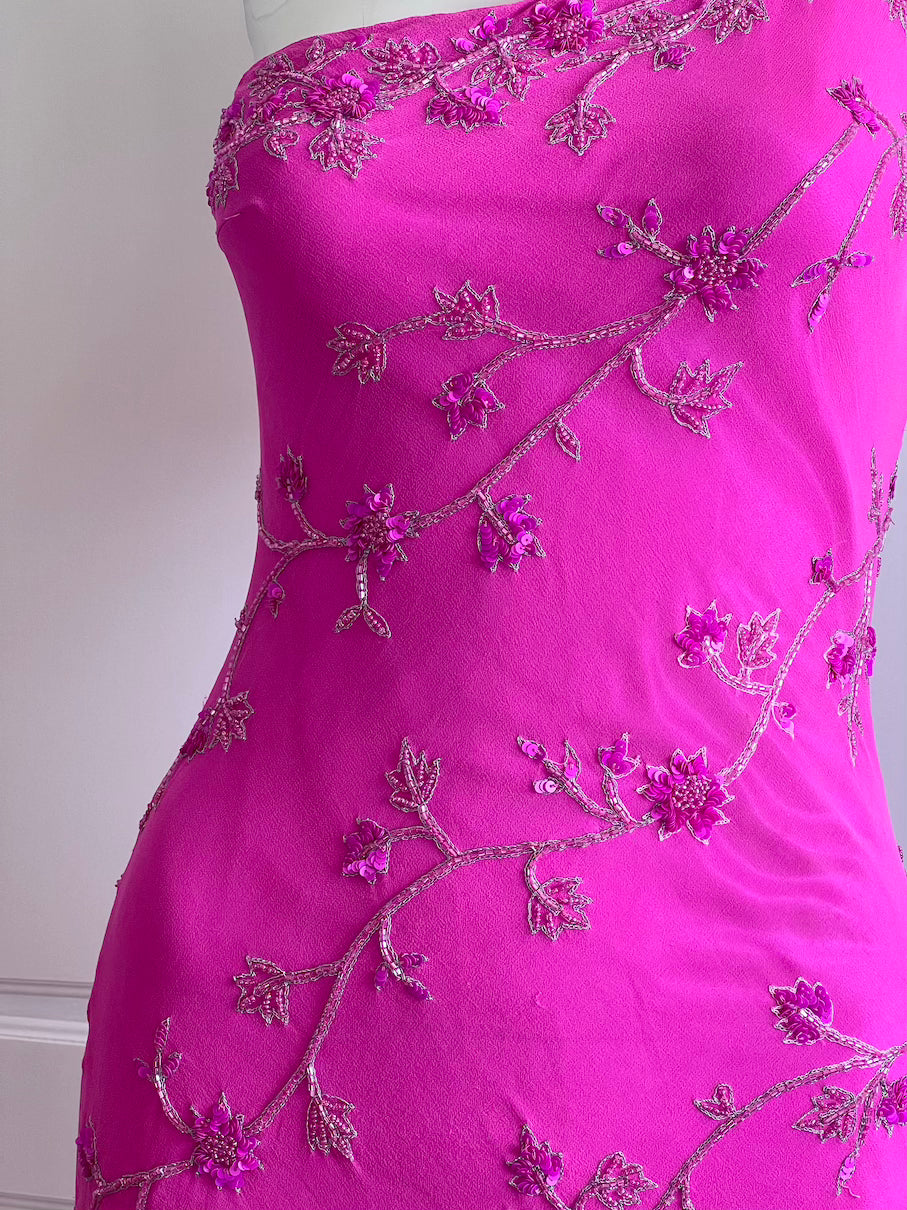 100% Silk Vintage Fuchsia Beaded Dress