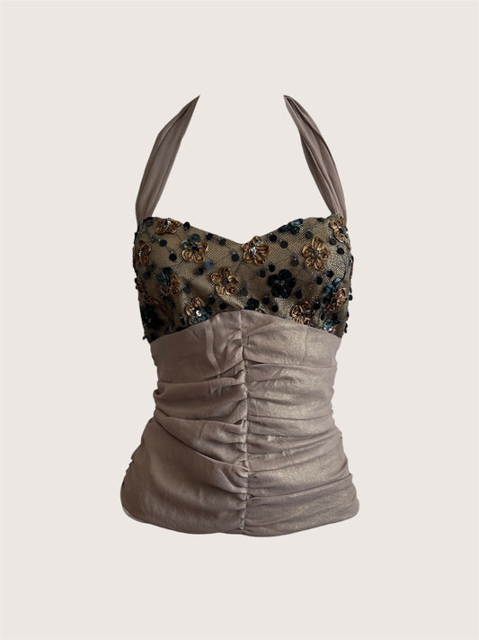 1990's Light Gold Beaded Corset Top