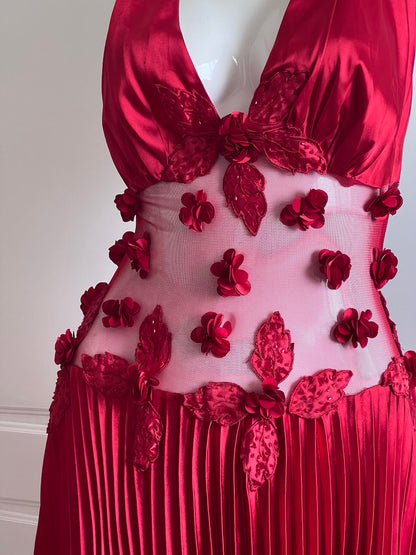 Vintage Strawberry Red Rosette Dress