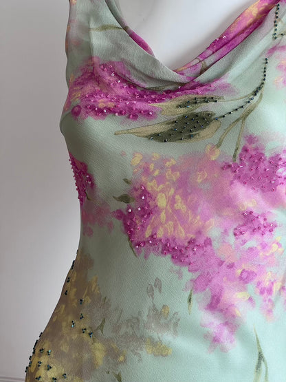 100% Silk Luxurious Green Beaded Gown