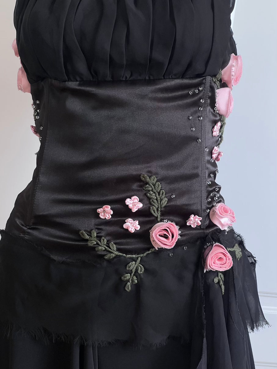 Vintage Black Rosette Embellished Camisole