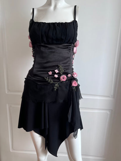 Vintage Black Rosette Embellished Camisole