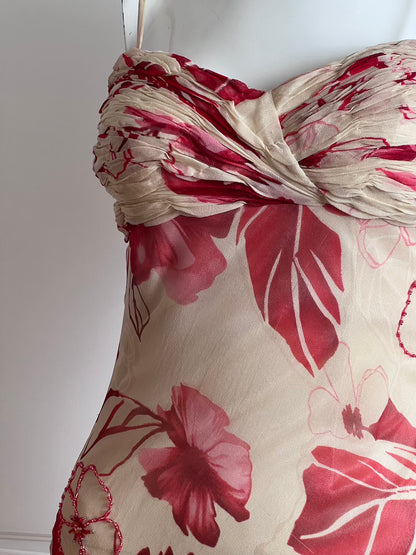 100% Silk Floral Beaded Dress