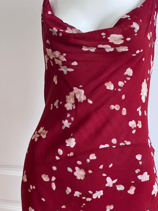 1990's Wine Red Floral Slip Dress