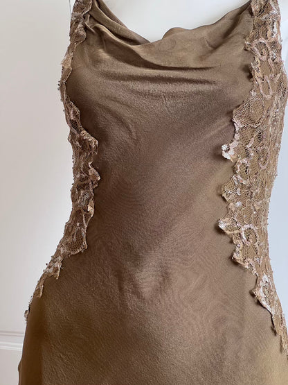 100% Silk Luxurious Olive Green Slip Dress