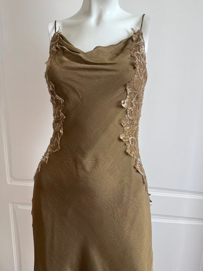 100% Silk Luxurious Olive Green Slip Dress