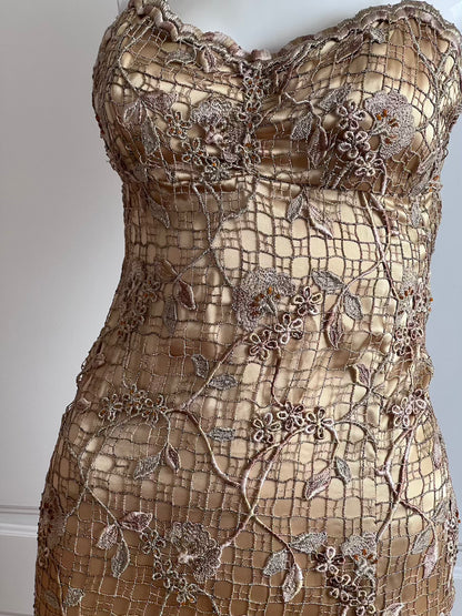 Vintage Gold Floral Lace Gown