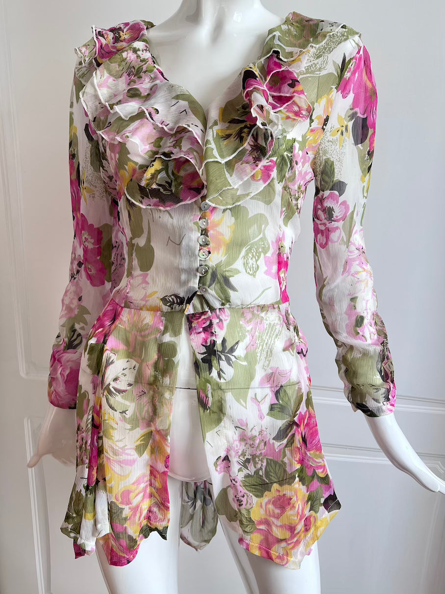 Vintage Floral Ruffle Cardigan