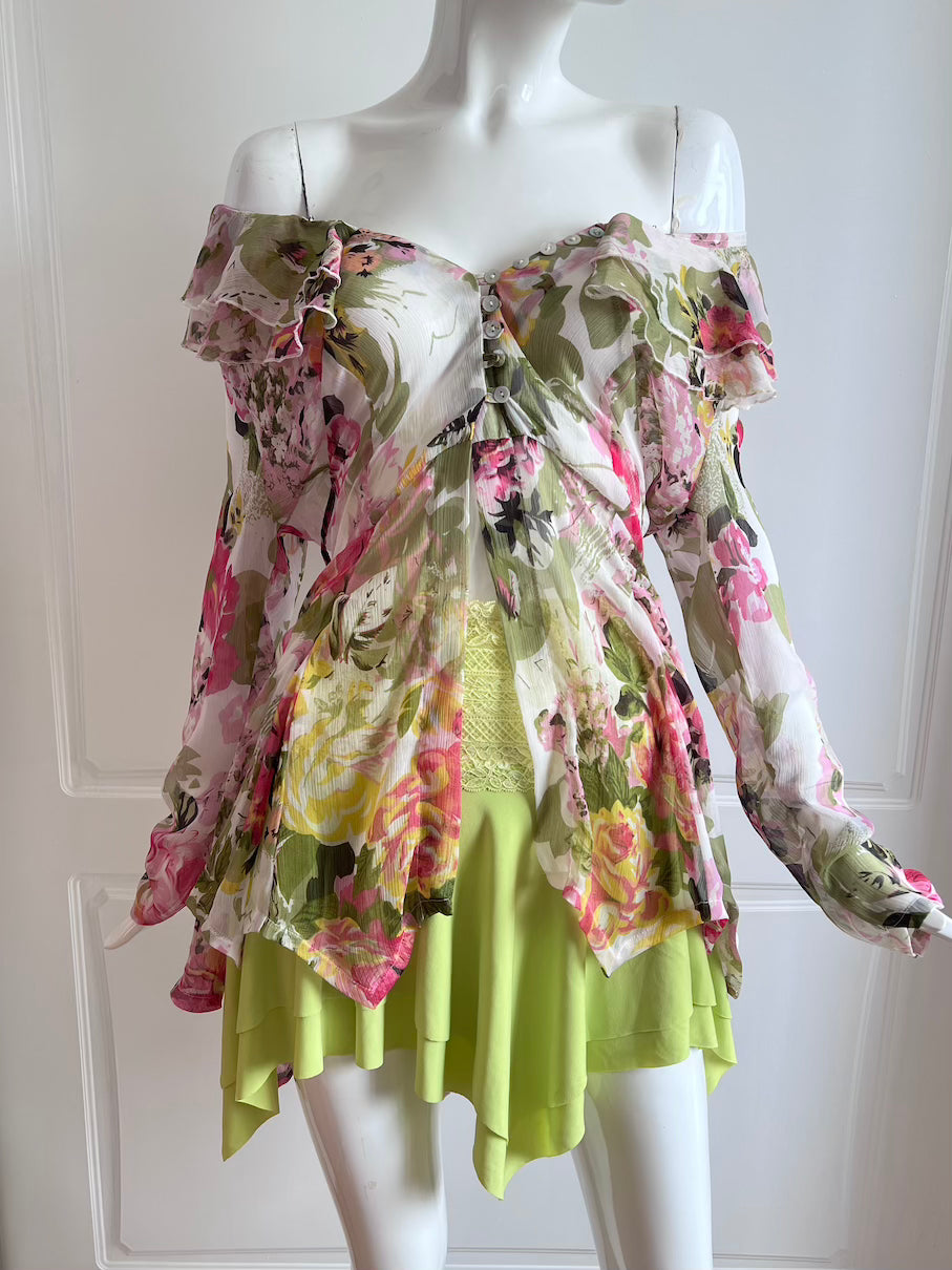 Vintage Floral Ruffle Cardigan