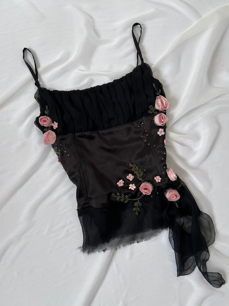 Vintage Black Rosette Embellished Camisole