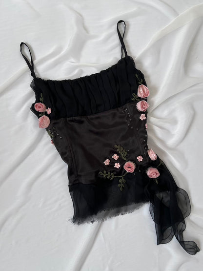 Vintage Black Rosette Embellished Camisole