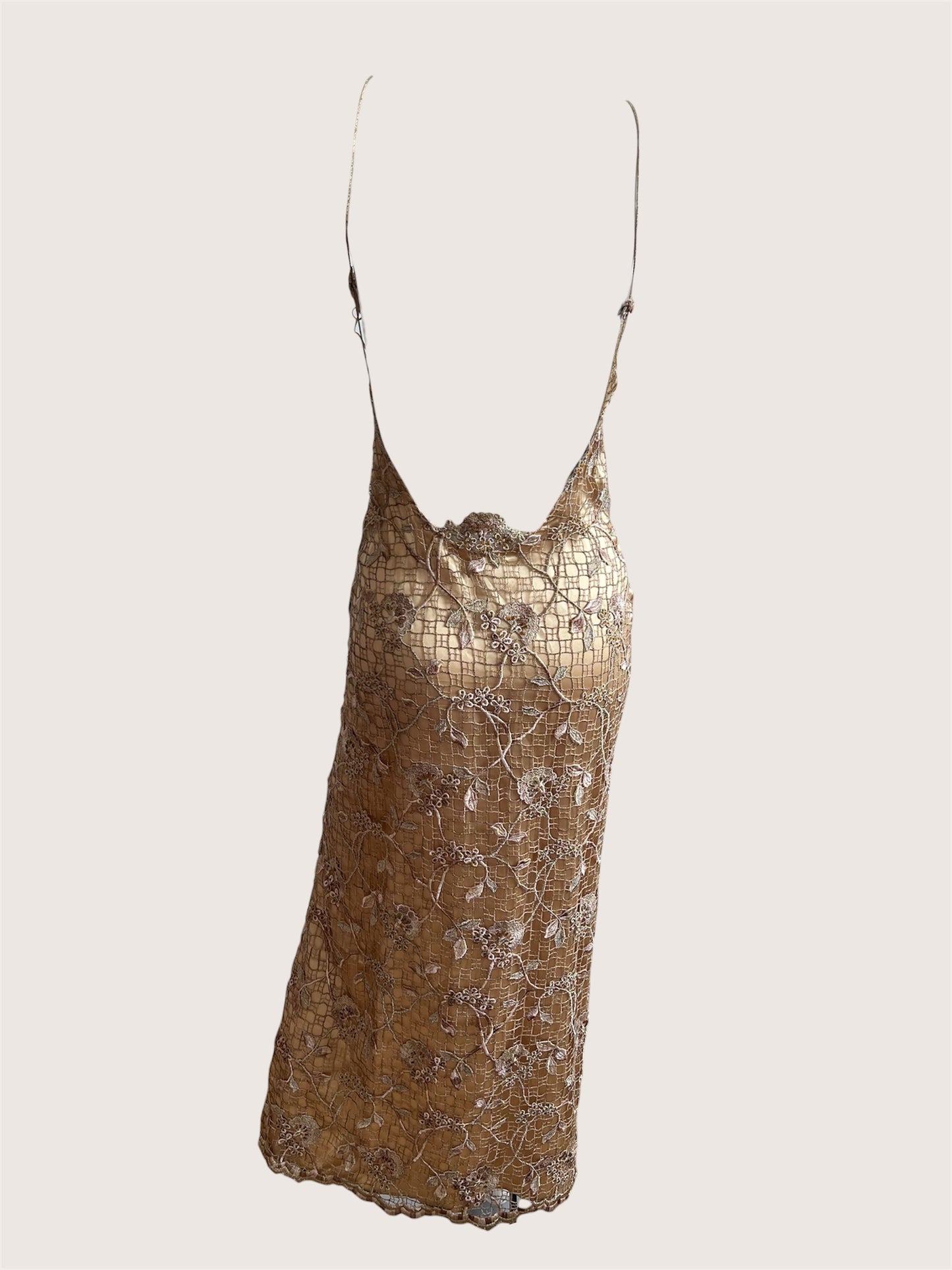 Vintage Gold Floral Lace Gown