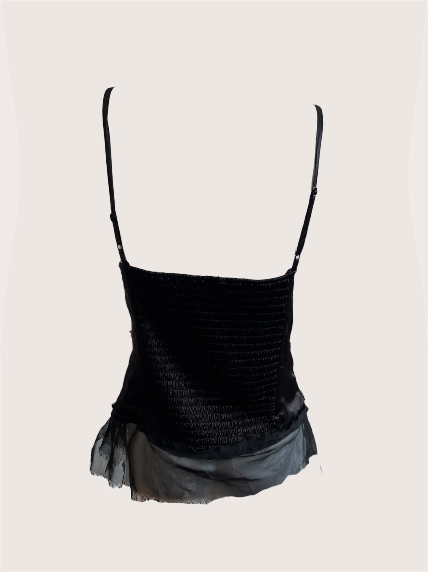 Vintage Black Rosette Embellished Camisole