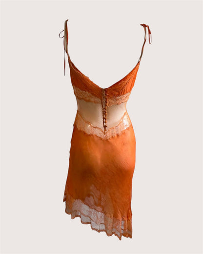 100% Silk Luxurious Designer Orange Slip Dress