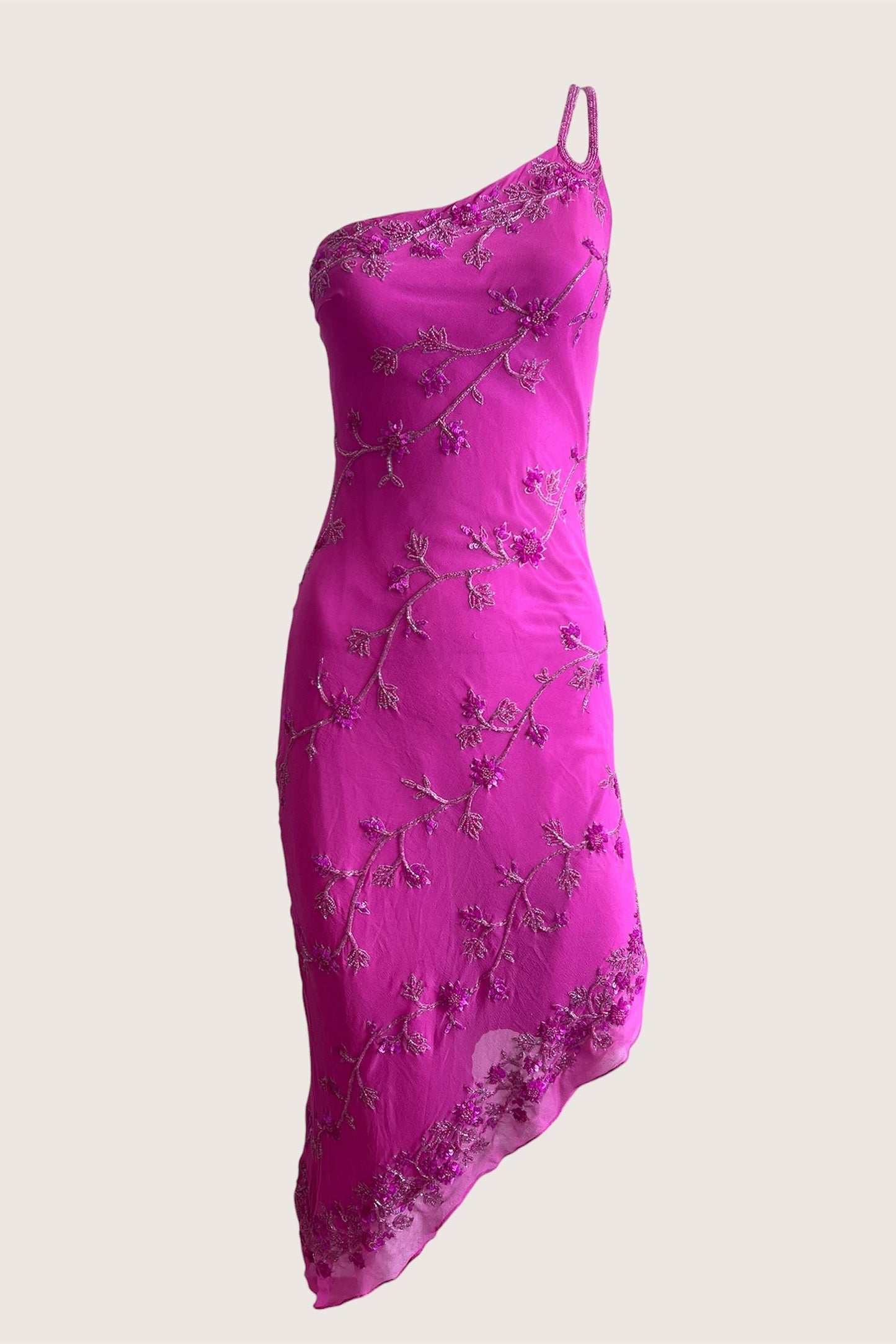 100% Silk Vintage Fuchsia Beaded Dress