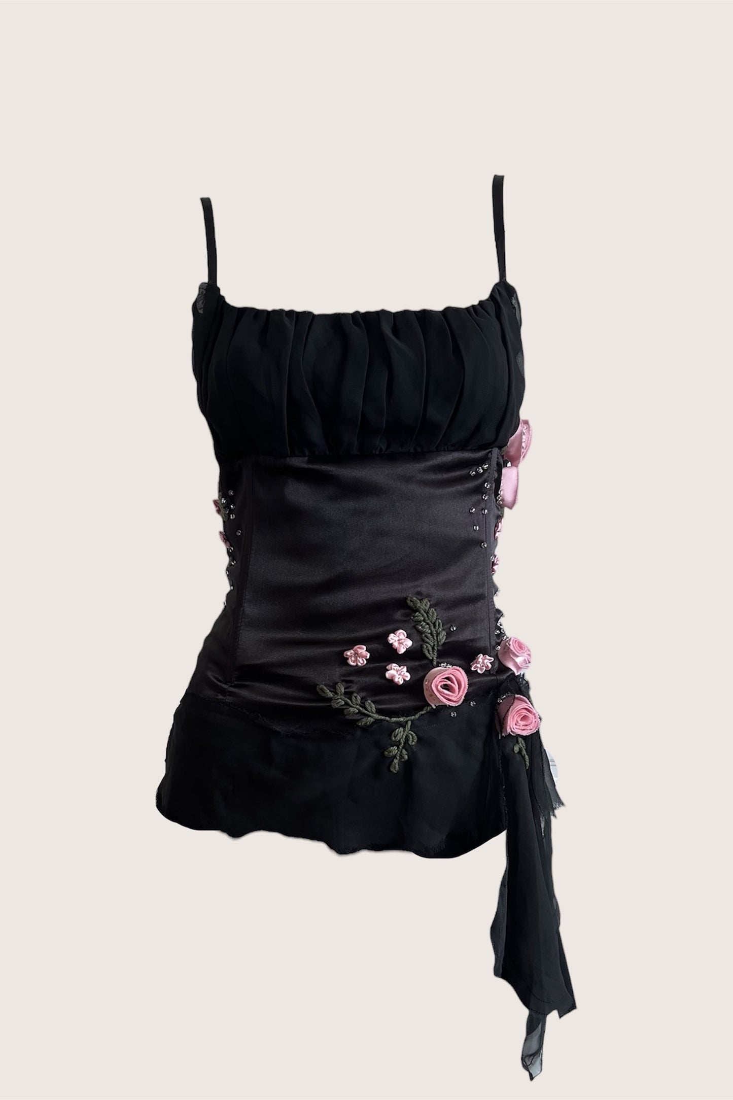Vintage Black Rosette Embellished Camisole