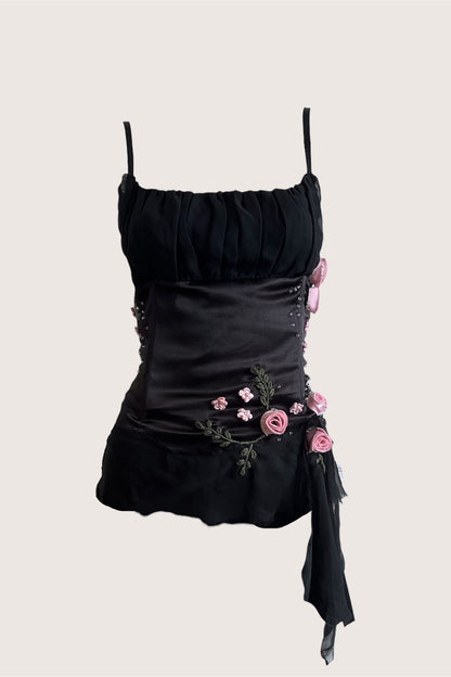 Vintage Black Rosette Embellished Camisole