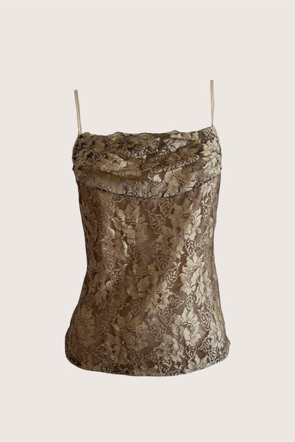 Vintage Khaki Gold Lace Camisole