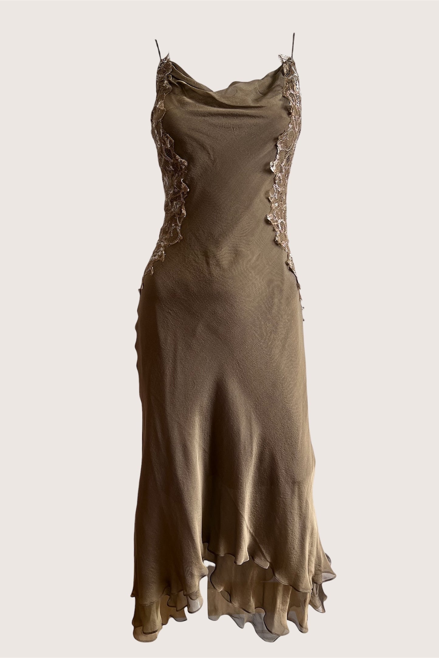 100% Silk Luxurious Olive Green Slip Dress