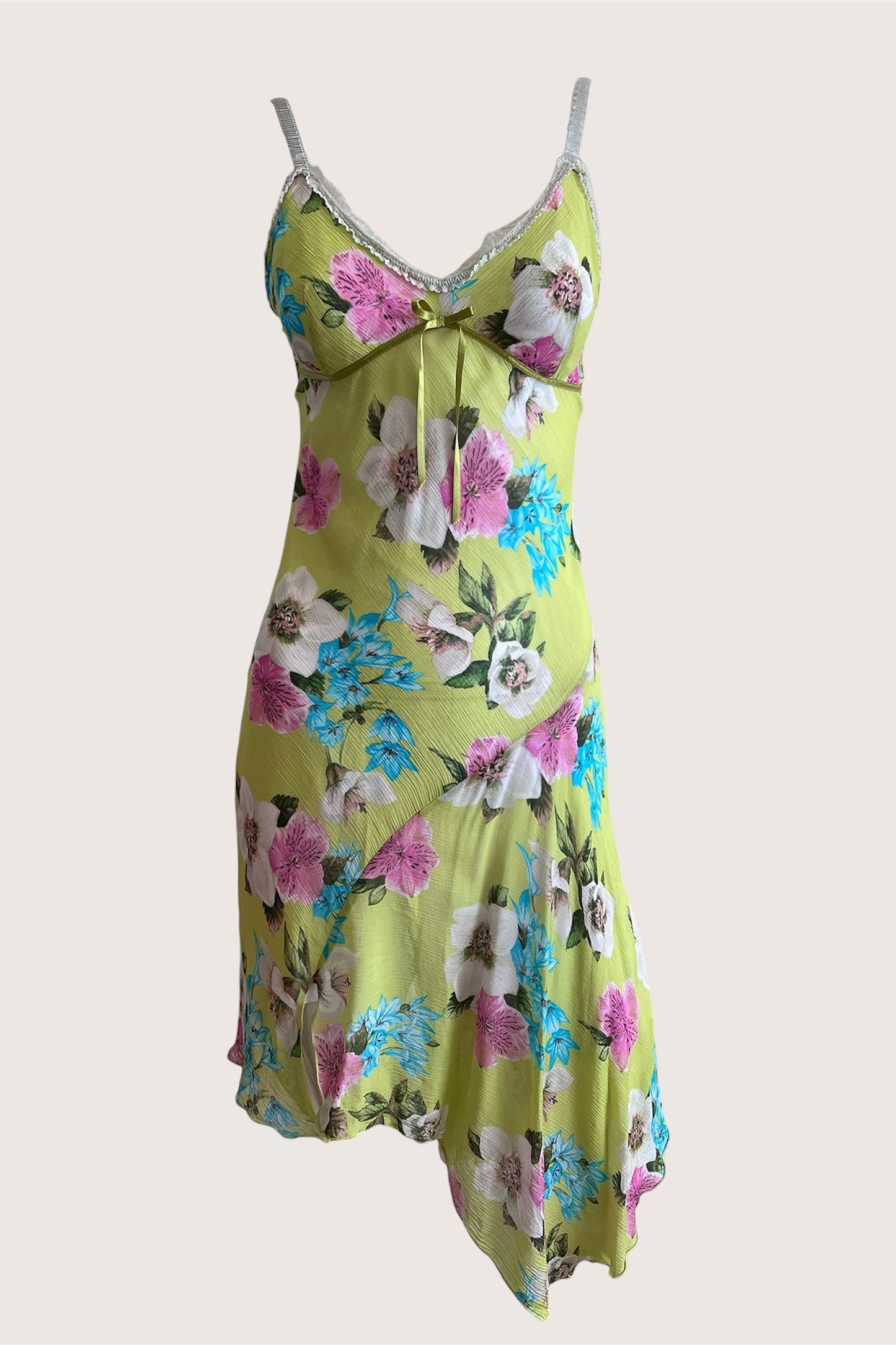 2000's Lime Green Floral Slip Dress