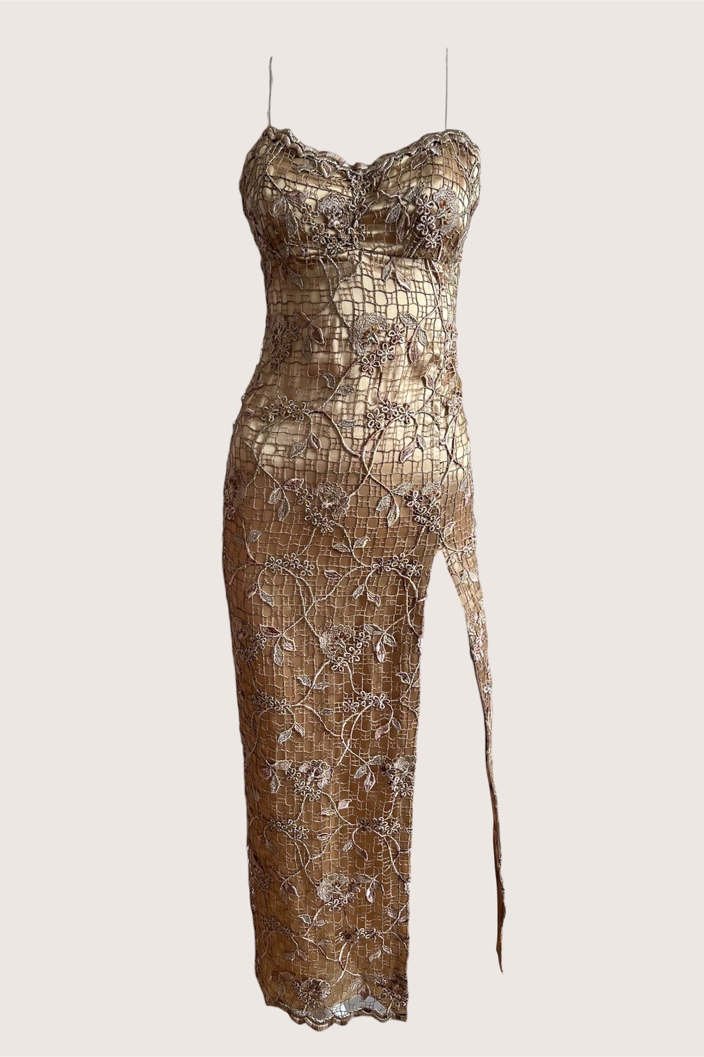 Vintage Gold Floral Lace Gown