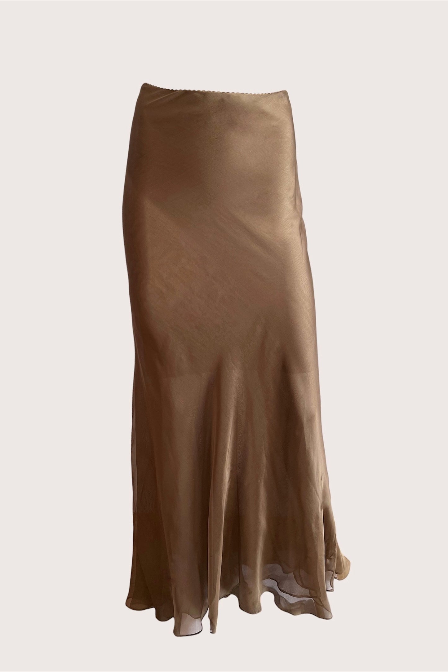 Luxurious Designer 100% Silk Olive Green Maxi Skirt