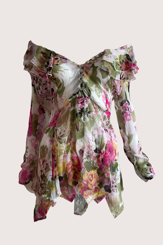 Vintage Floral Ruffle Cardigan