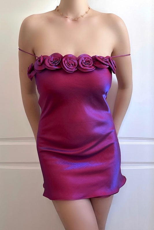 Vintage Violet Rosette Mini Dress & Scarf Ensemble
