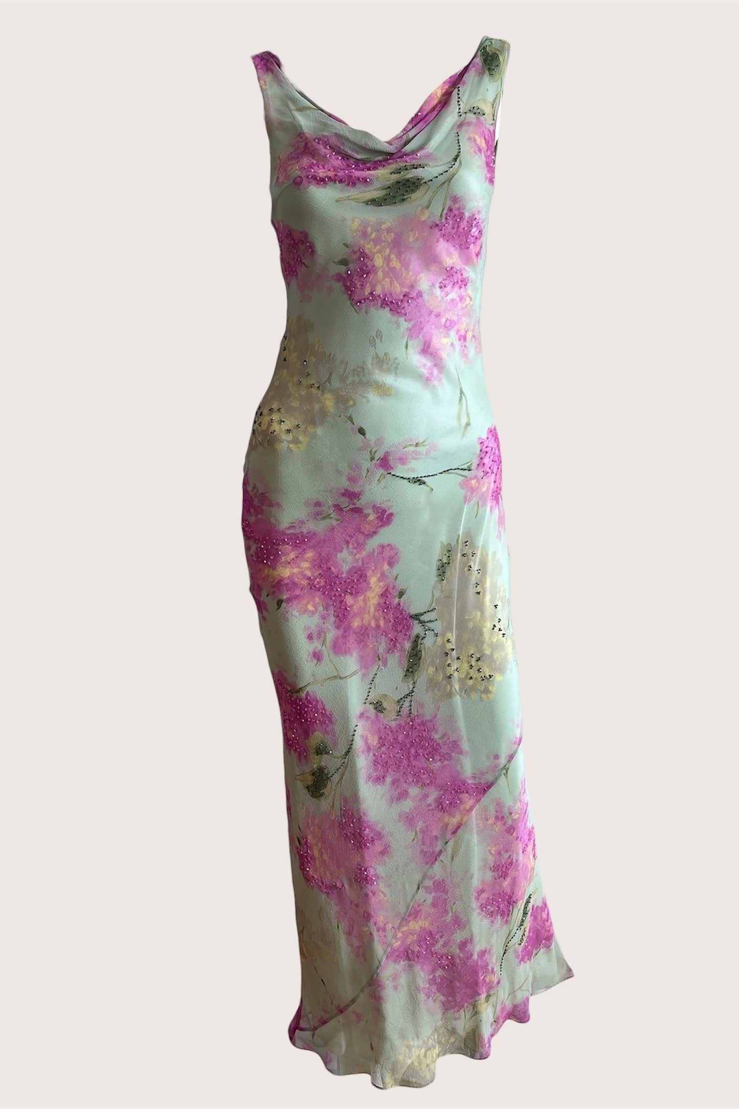 100% Silk Luxurious Green Beaded Gown