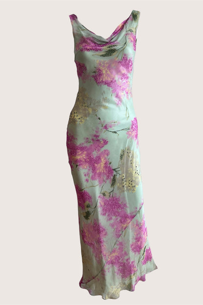 100% Silk Luxurious Green Beaded Gown