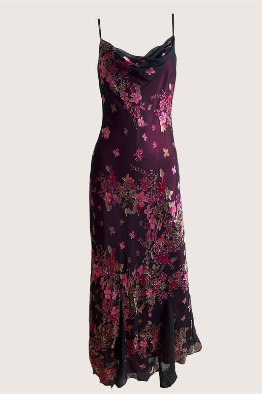 Silk Plum Overlay Floral Slip Dress