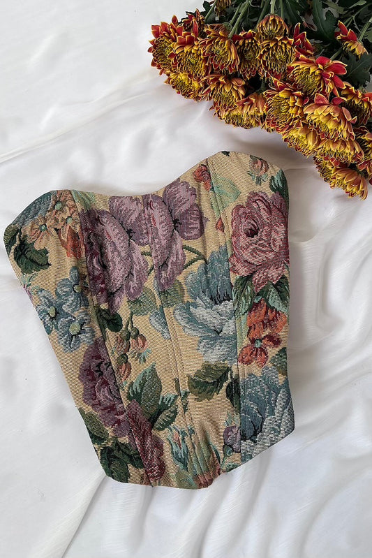 Vintage Floral Tapestry Lace-up Corset