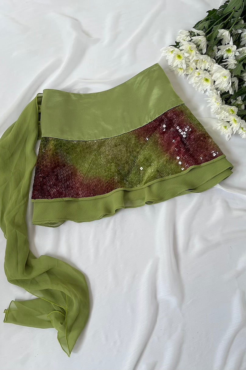 Vintage Green Satin Mini Skirt