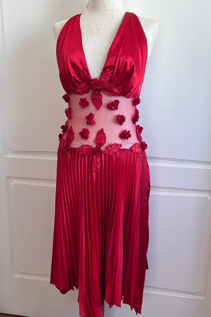 Vintage Strawberry Red Rosette Dress