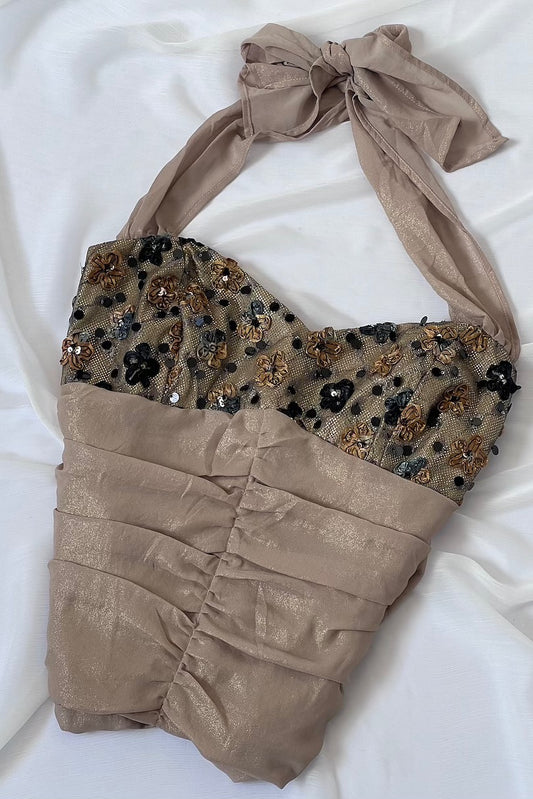 1990's Light Gold Beaded Corset Top