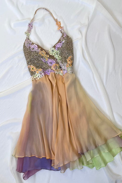 100% Silk Luxurious Designer Ombre Mini Dress