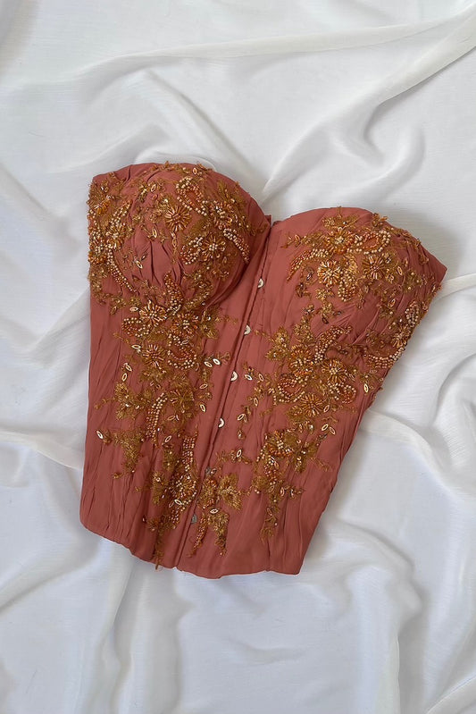 Vintage Luxurious Orange Beaded Corset Bodice